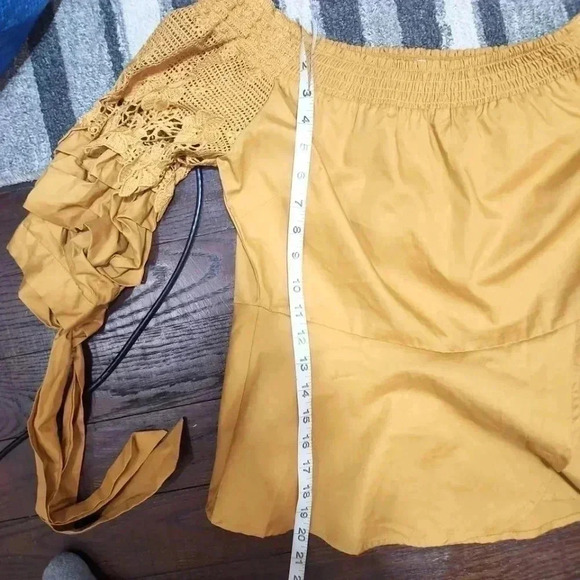 Bubble Sleeve W/bow Tie Off The Shoulder W/crochet Lace Cotton Woven Top… - Picture 7 of 9